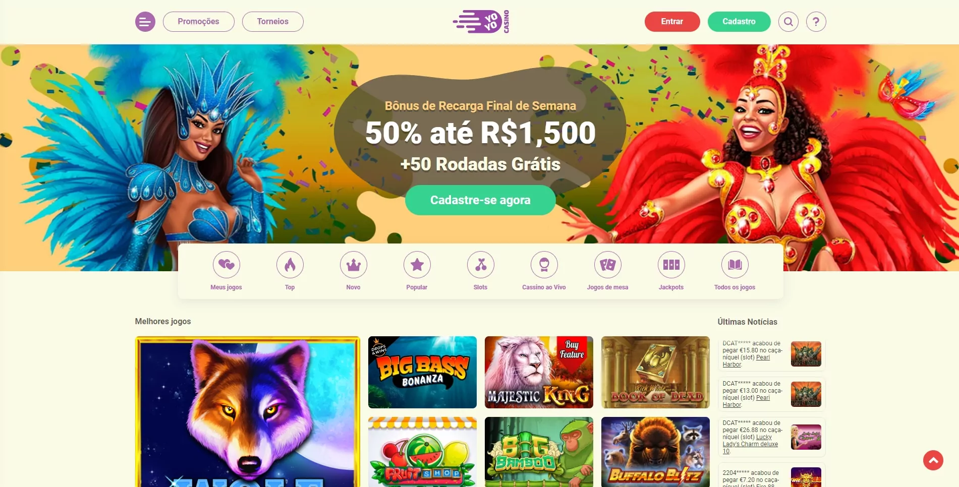 layout e navegação da yoyocasino