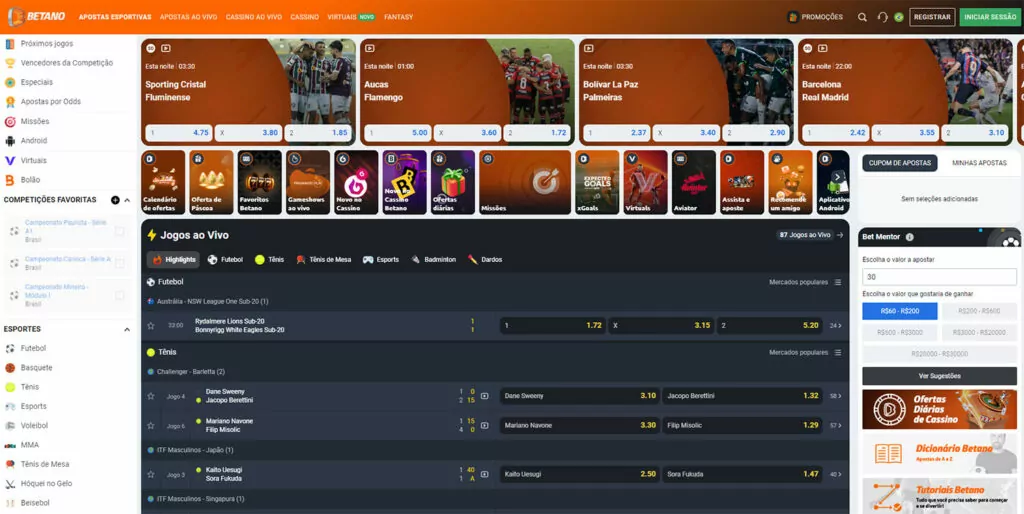 betano layout e navegação