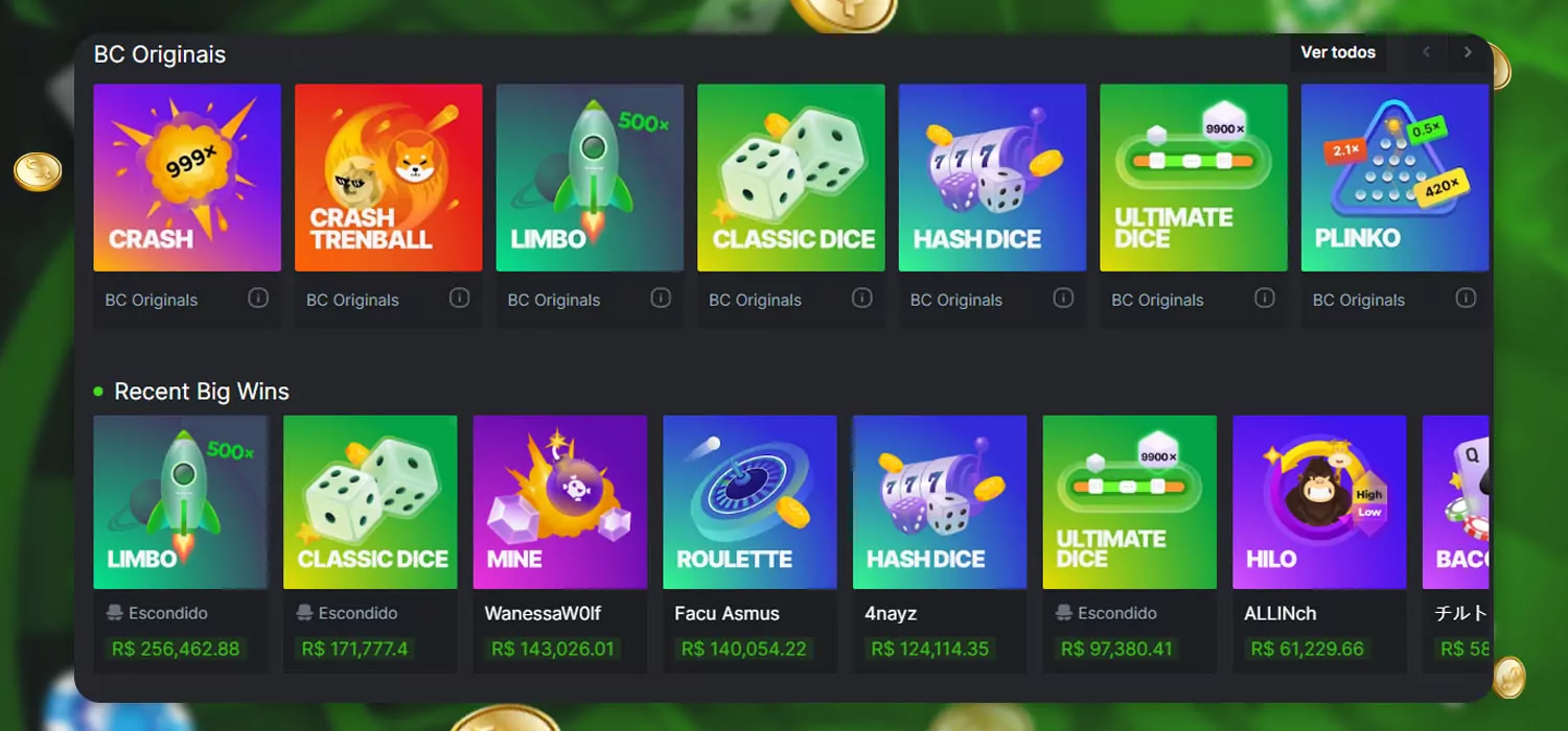 bc game selecção de jogos de casino