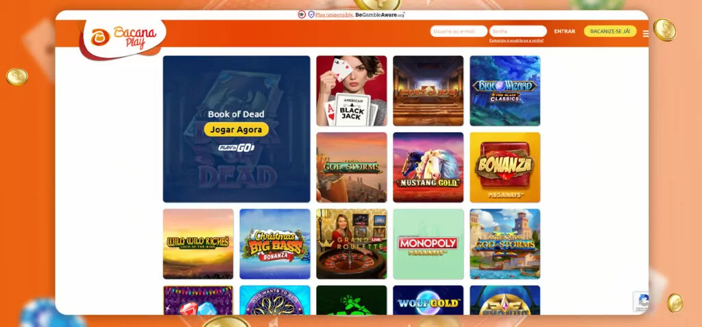 layout e navegação do bacana play casino