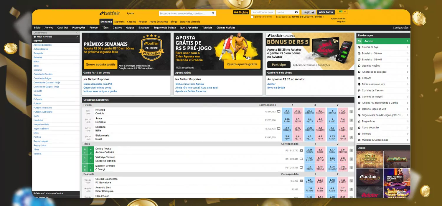 layout e navegação o cassino betfair