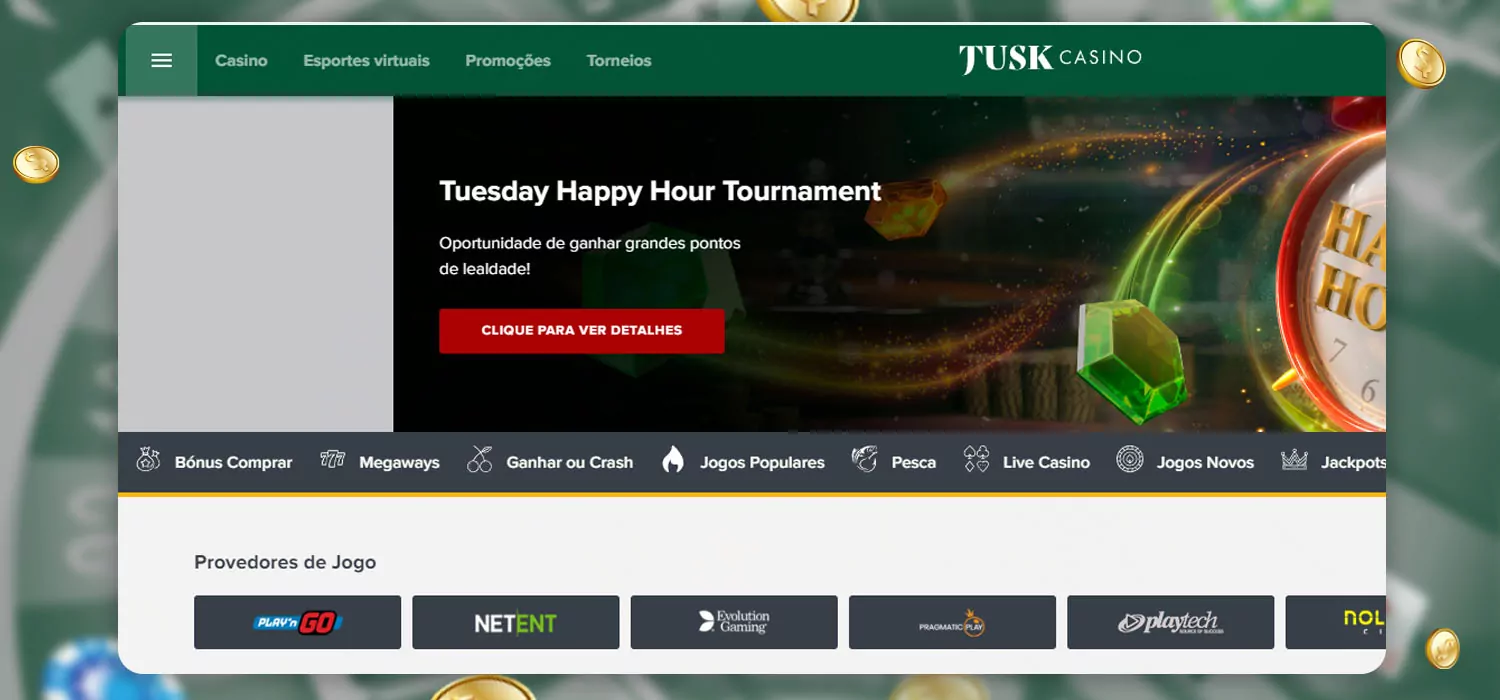 layout e navegação do tusk casino