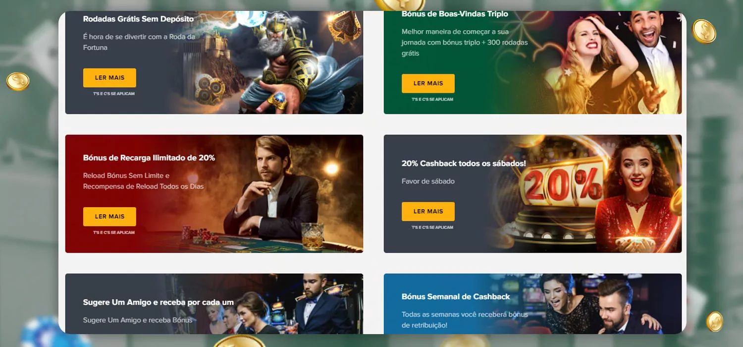 oportunidades de bônus e ofertas promocionais